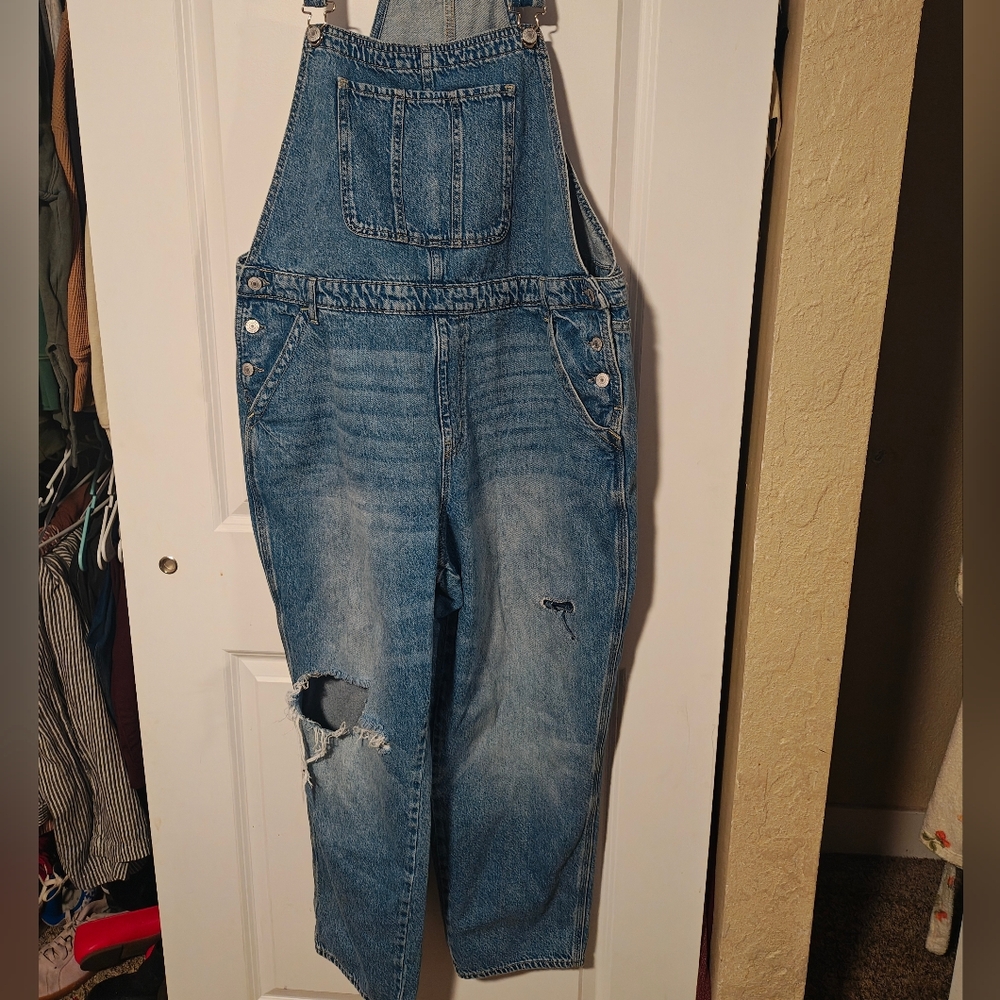 Distressed Denim Overalls plus Size